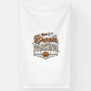 Bezem parkeren Halloween Vintage Heks Vector Ontwe Spandoek
