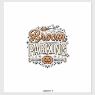 Bezem parkeren Halloween Vintage Heks Vector Ontwe Sticker