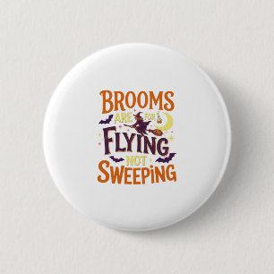 Bezem Vliegend Bezem Halloween Heks Maan Vleermuiz Ronde Button 5,7 Cm
