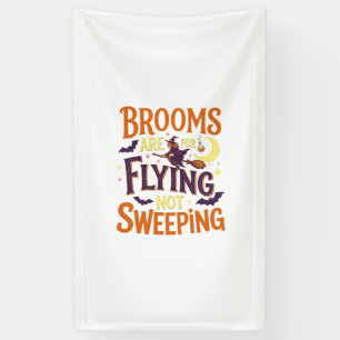Bezem Vliegend Bezig Halloween Heks Maan Vleermuiz Spandoek