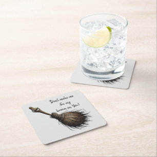 Bezem voor heksen vierkante kartonnen onderzetter