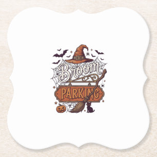 Bezemparkeer Halloween Heksenhoed Bezemsteel Zwart Kartonnen Onderzetters