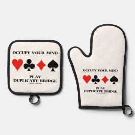 Bezet uw geest Speel Duplicate Bridge Kaartkleuren Ovenwant & Pannenlap Set