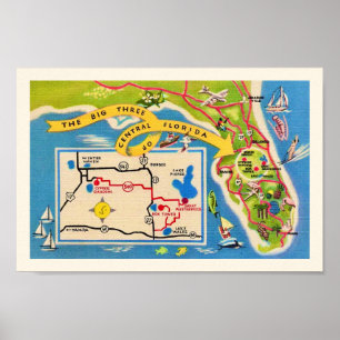  bezienswaardigheden in Florida Kaart Afdrukken Poster