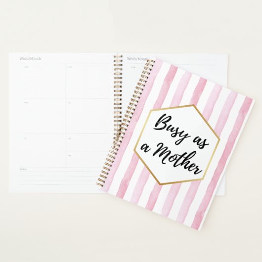 Bezig als moeder roze en wit gestreept planner (Display)