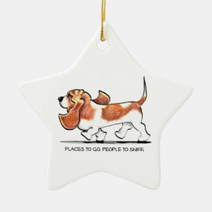 Bezig Basset Hound Keramisch Ornament