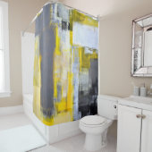 'Bezig, bezige' grijze en gele Abstracte kunst Douchegordijn (In situ)