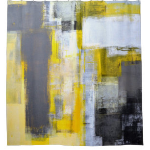 'Bezig, bezige' grijze en gele Abstracte kunst Douchegordijn