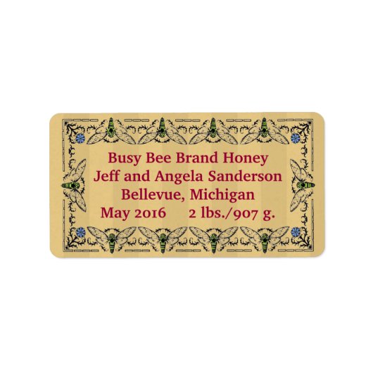 Bezig honing op maat van honing etiket (Voorkant)