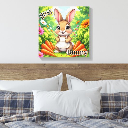 Bezig Konijn | Mooie Cartoon Kinderkamer Kunst Canvas Afdruk (Insitu (Slaapkamer))