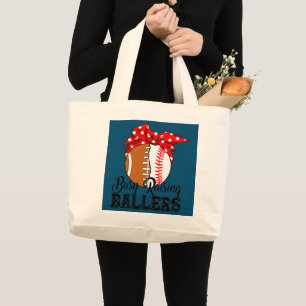 Bezig met Raising Ballers Football Baseball Mam Gi Grote Tote Bag