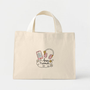 Bezig Vrouw Schattig Bloem Hoofdtelefoon & Telefoo Mini Tote Bag