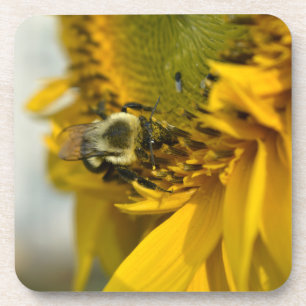 Bezige Bij op een Zonnebloem Bier Onderzetter