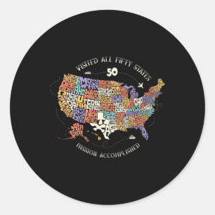 Bezocht Alle 50 staten Verenigde Staten Kaart Ronde Sticker