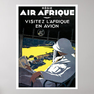 Bezoek AFRICA door Plane Old French Airlines Trave Poster
