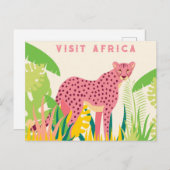  Bezoek Afrika Roze Cheetah Briefkaart (Voorkant / Achterkant)