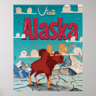Bezoek Alaska Cartoon Vintage Poster