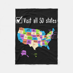 Bezoek alle 50 staten Gift USA Bucket List Fleece Deken