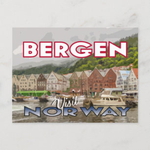 Bezoek... Bergen, Noorwegen - briefkaart