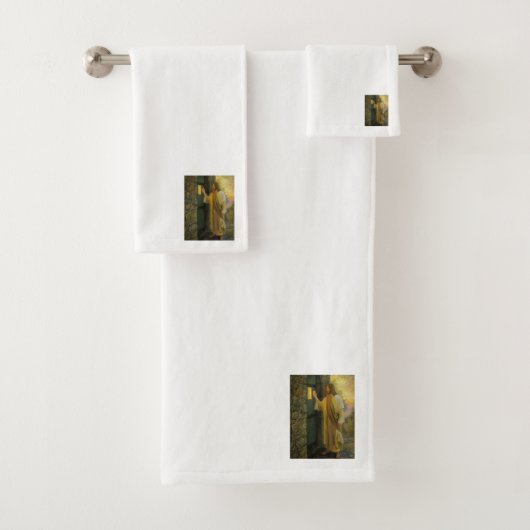 Bezoek bij zonsopgang Jezus Klop op een rustieke d Bad Handdoek (Insitu)