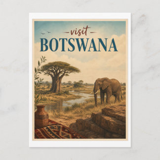 Bezoek Botswana Reis Vintage Briefkaart