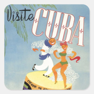 Bezoek Cuba Tiki Fiesta Siesta  Holiday Isle Vierkante Sticker