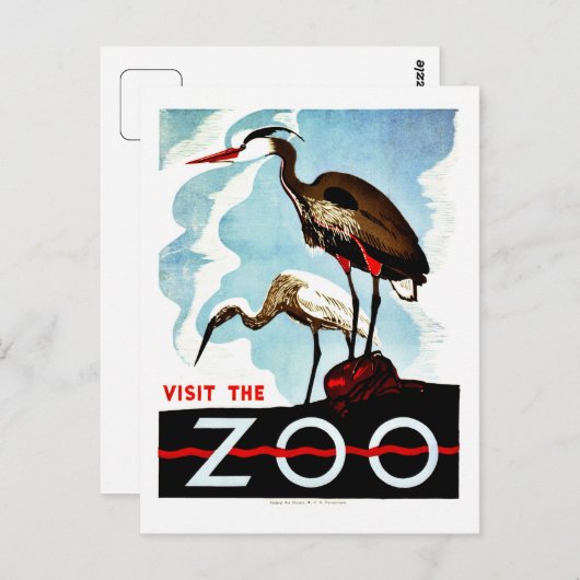 Bezoek de dierentuin, de herons, retro WPA Briefkaart (Voorkant / Achterkant)