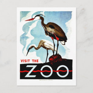 Bezoek de dierentuin, de herons,  retro WPA Briefkaart