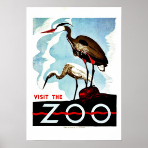 Bezoek de dierentuin, de herons,  retro WPA Poster