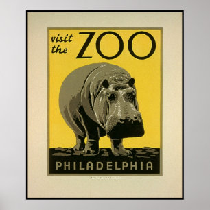 Bezoek de dierentuin van Philadelphia, Hippo - Old Poster