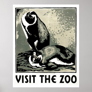 Bezoek de dierentuin -  WPA-Poster met pinguïns Poster