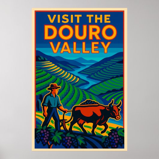 Bezoek de Douro Valley Art Deco Travel Poster (Voorkant)
