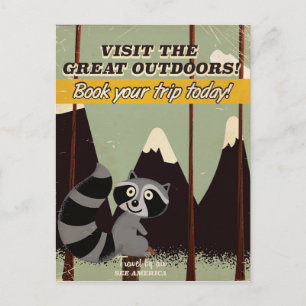 bezoek de grote buitenwacht retro vintage wasbeer briefkaart