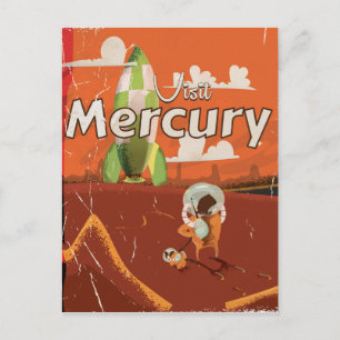 Bezoek de Planet Mercury Sci-Fi-Cartoon Briefkaart
