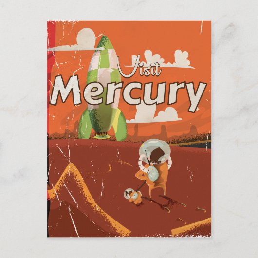 Bezoek de Planet Mercury  Sci-Fi-Cartoon Briefkaart (Voorkant)