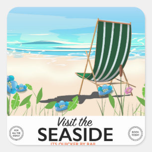 Bezoek de Seaside vintage reisposter Vierkante Sticker