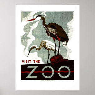 Bezoek de Zoo - WPA Poster met reigers of kranen