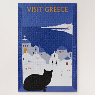 Bezoek Griekenland, Santorini Vintage Travel Poste Legpuzzel