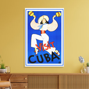 Bezoek Havana, Cuba, Vintage Reisposter Maracas Canvas Afdruk