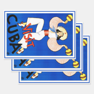 Bezoek Havana, Cuba, Vintage Reisposter Maracas Inpakpapier Vel