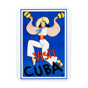 Bezoek Havana, Cuba, Vintage Reisposter Maracas Magneet
