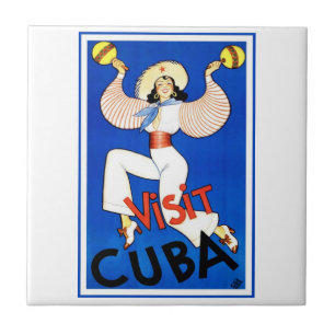 Bezoek Havana, Cuba, Vintage Travel Poster Maracas Tegeltje
