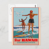 Bezoek Hawaii - Surfen - Vintage-reizen Briefkaart (Voorkant / Achterkant)