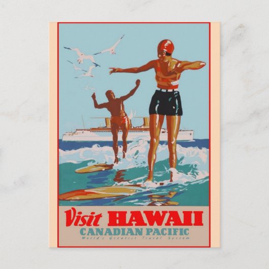 Bezoek Hawaii - Surfen - Vintage-reizen Briefkaart (Voorkant)