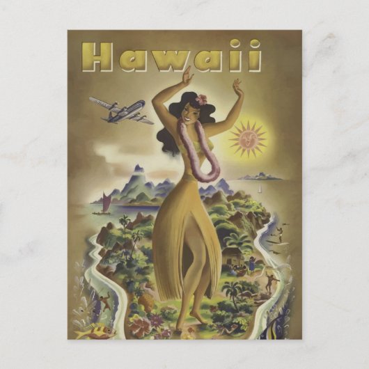 Bezoek Hawaii - Vintage-reis Briefkaart (Voorkant)
