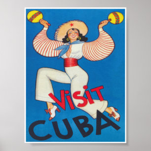 Bezoek het Poster voor reizen naar Cuba Retro Vint