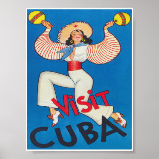 Bezoek het Poster voor reizen naar Cuba Retro Vint