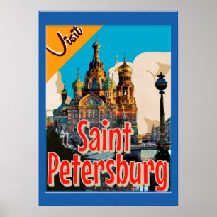 Bezoek in Sint-Petersburg het pleister van Vintage Poster