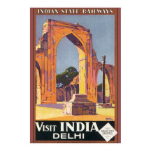 Bezoek India Delhi Vintage Travel Poster