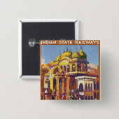 Bezoek India ~ Muttra Vierkante Button 5,1 Cm (Voorkant /achterkant)